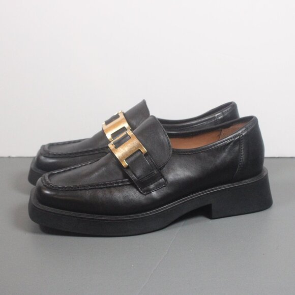 Men's Black Leather Loafers with Gold Accent Size 6 - Picture 2 of 11